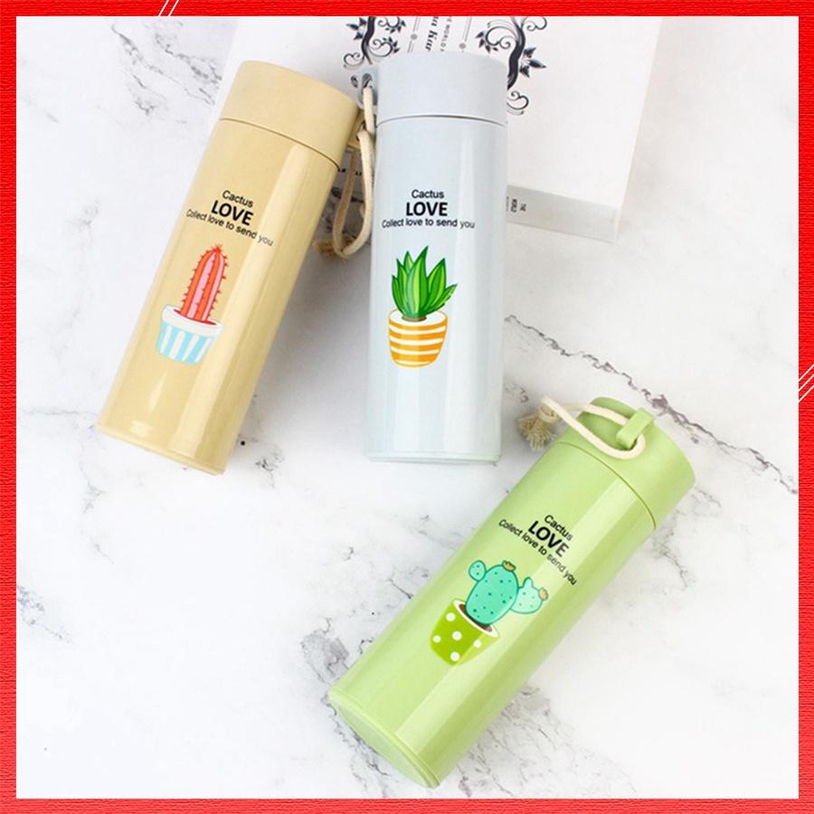 Bình Giữ Nhiệt Đựng Nước Chất Liệu Nhựa Và Lõi Thủy Tinh Siêu Bền Xương Rồng Dễ Thương Dung Tích 400 ML