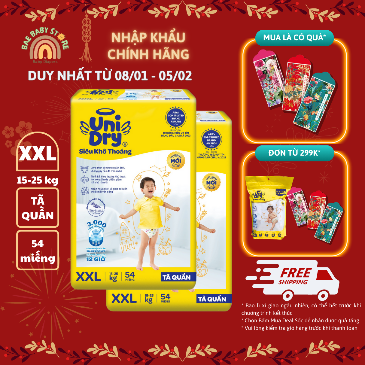 Combo 2 - Tã quần UniDry Siêu khô thoáng gói Super Jumbo mới size M76/L68/XL60/XXL54