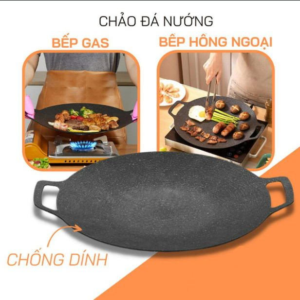Chảo Nướng Hàn Quốc - Nướng Thịt, BBQ - Chảo Đa Năng, Chống Dính Và Chống Gỉ Chắc Chắn - Thích Hợp Với Mọi Loại Bếp