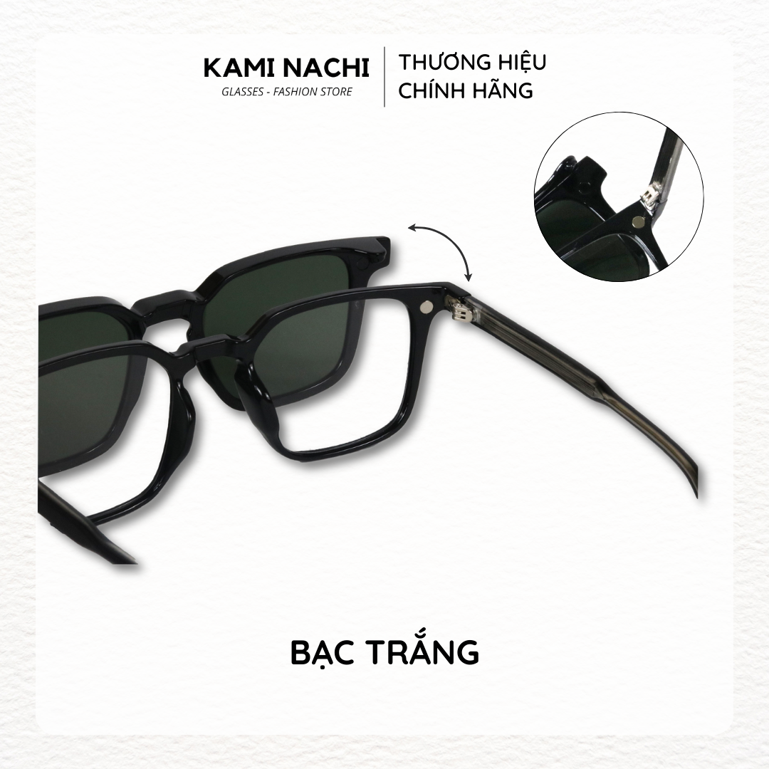 Gọng kính Clip On phiên bản vuông lớn đa năng, cắt được cận KAMI NACHI T8191