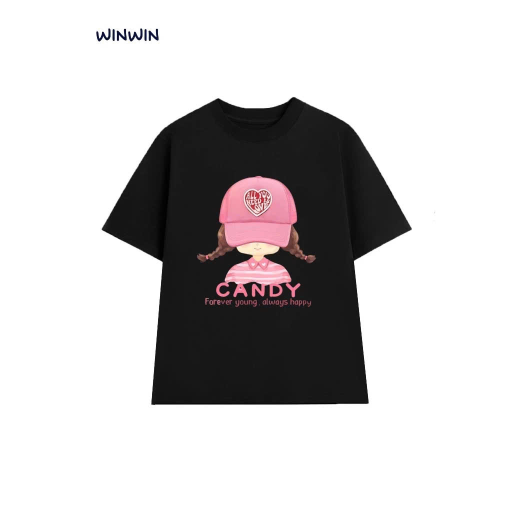 ÁO THUN BÉ GÁI FORM RỘNG IN HÌNH BABY BASIC NÂNG ĐỘ TỪ 12-45KG CHO BÉ GÁI