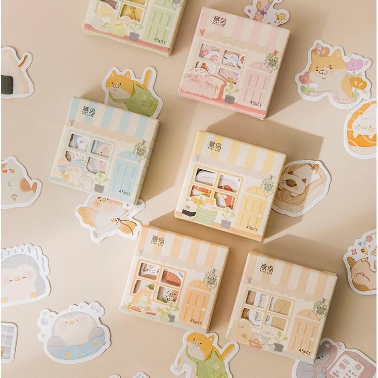 Bộ 45 Sticker Hàn Quốc hình Con Vật Tinh Nghịch dán trang trí E94