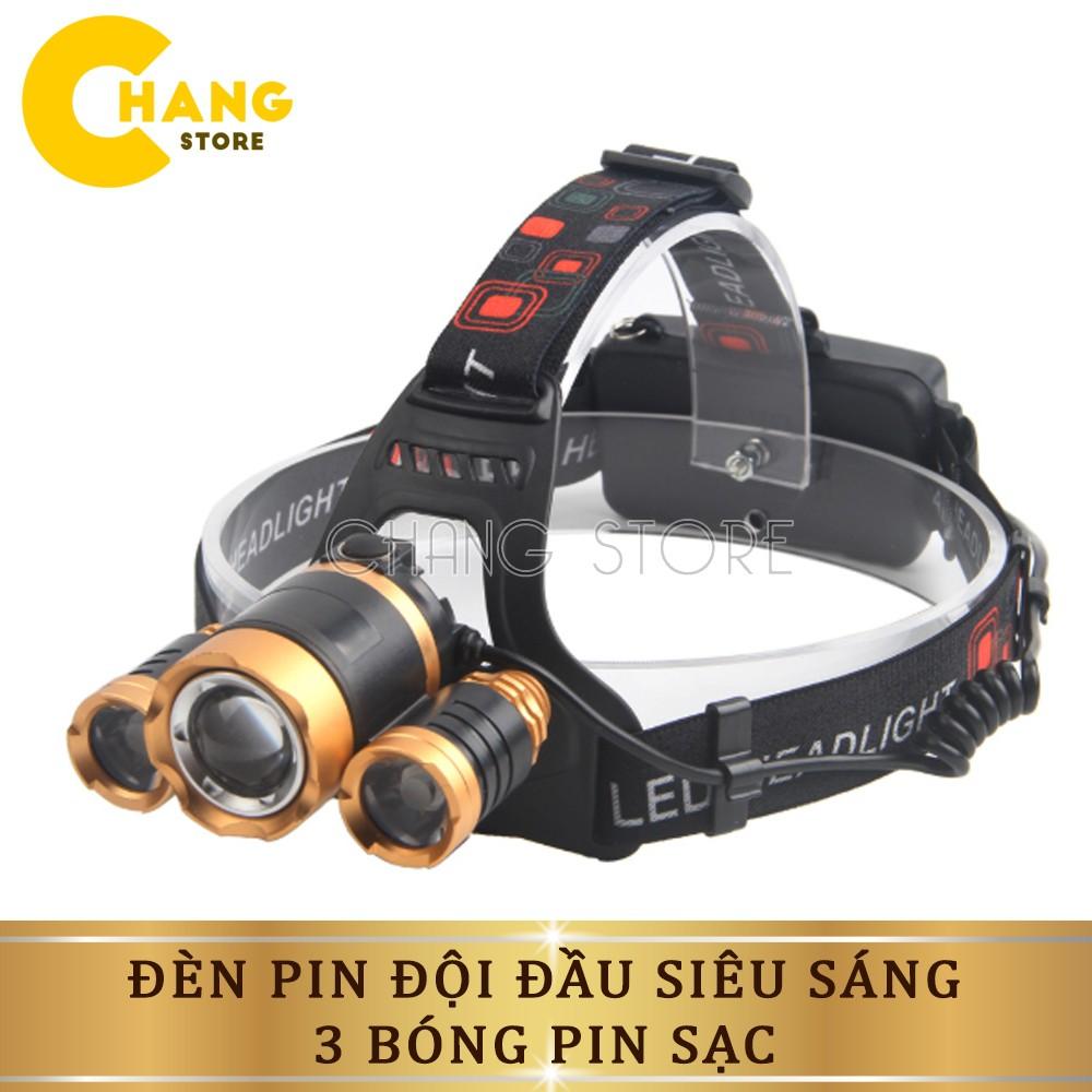 Đèn Pin Đội Đầu Siêu Sáng 3 Bóng Pin Sạc