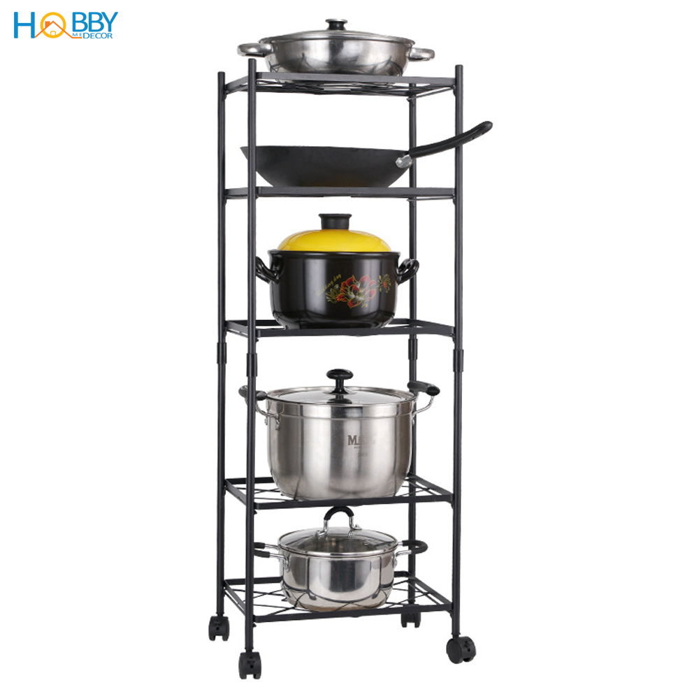 Kệ đựng xoang nồi nhà bếp 5 tầng lắp ráp tiện dụng Hobby Home Decor KB5T - sơn tĩnh điện và có bánh xe di chuyển