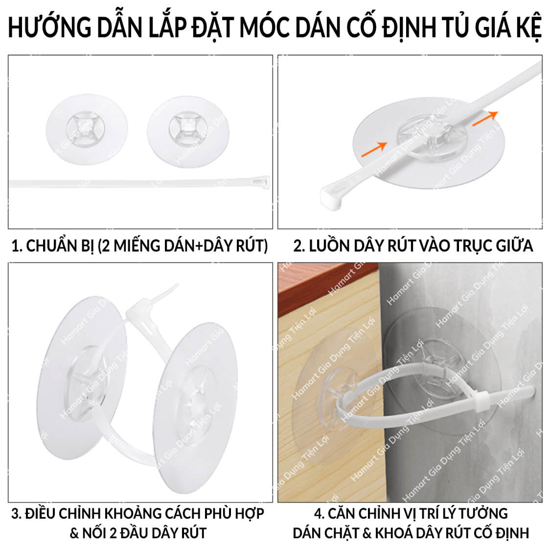 Móc Khoá Cố Định Tủ Chống Đổ Hamart Dán Tường Cố Định Nội Thất Kèm Đai Rút Lạt Nhựa An Toàn Cho Bé