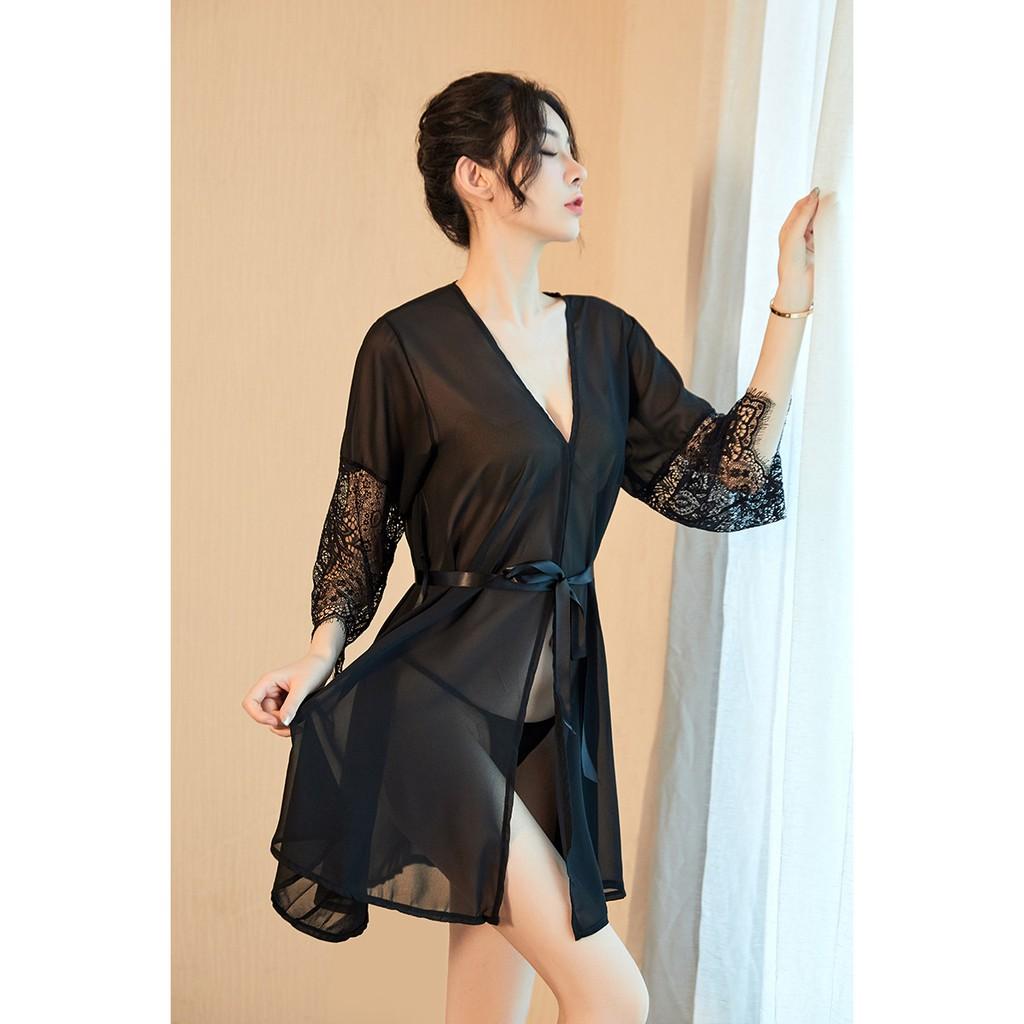 Áo choàng Kimono tay pha ren xuyên thấu gợi cảm sang trọng MS5224