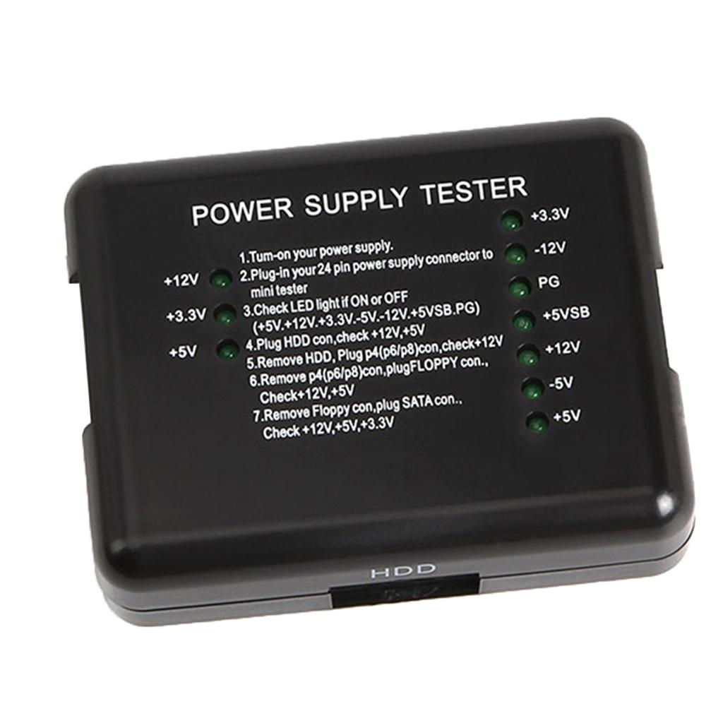 PC Computer Power Supply Tester LED 20&24 Pin For HDD SATA ATX Black