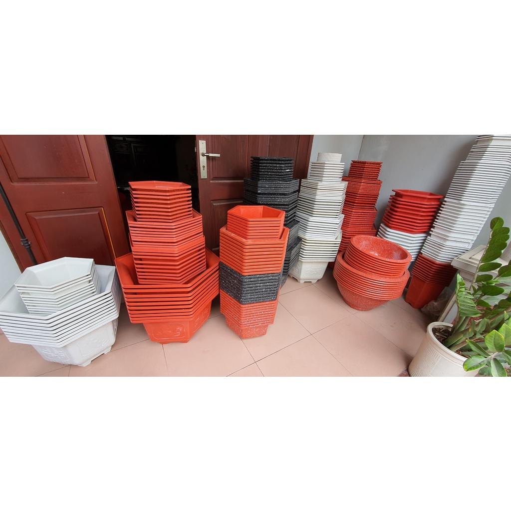 Chậu nhựa Bonsai Lục giác 350 đỏ