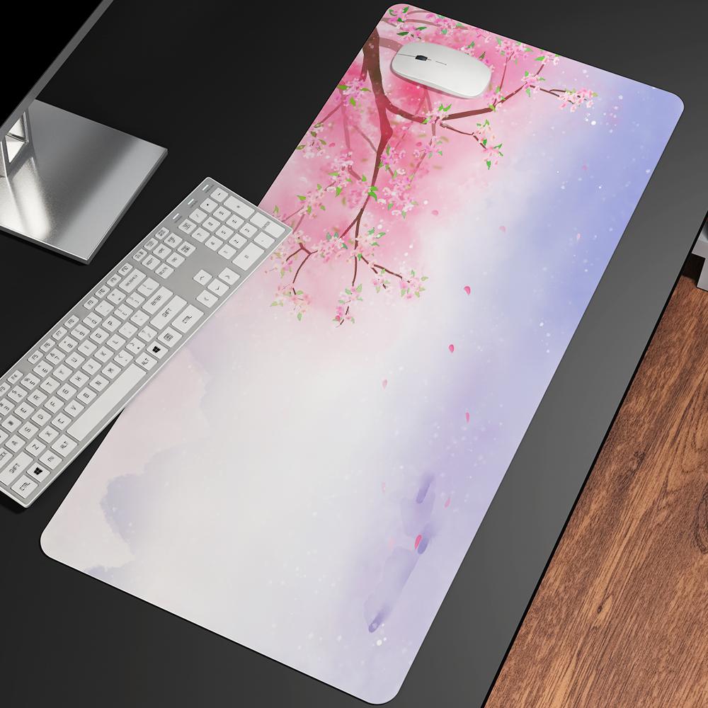 Màu Hồng Dễ Thương Hoa Anh Đào Hoa Game Thủ Decoracion Miếng Lót Chuột DIY Lớn 900X400 Mở Rộng Cao Su Bàn Phím Máy Tính Thảm Mousepad