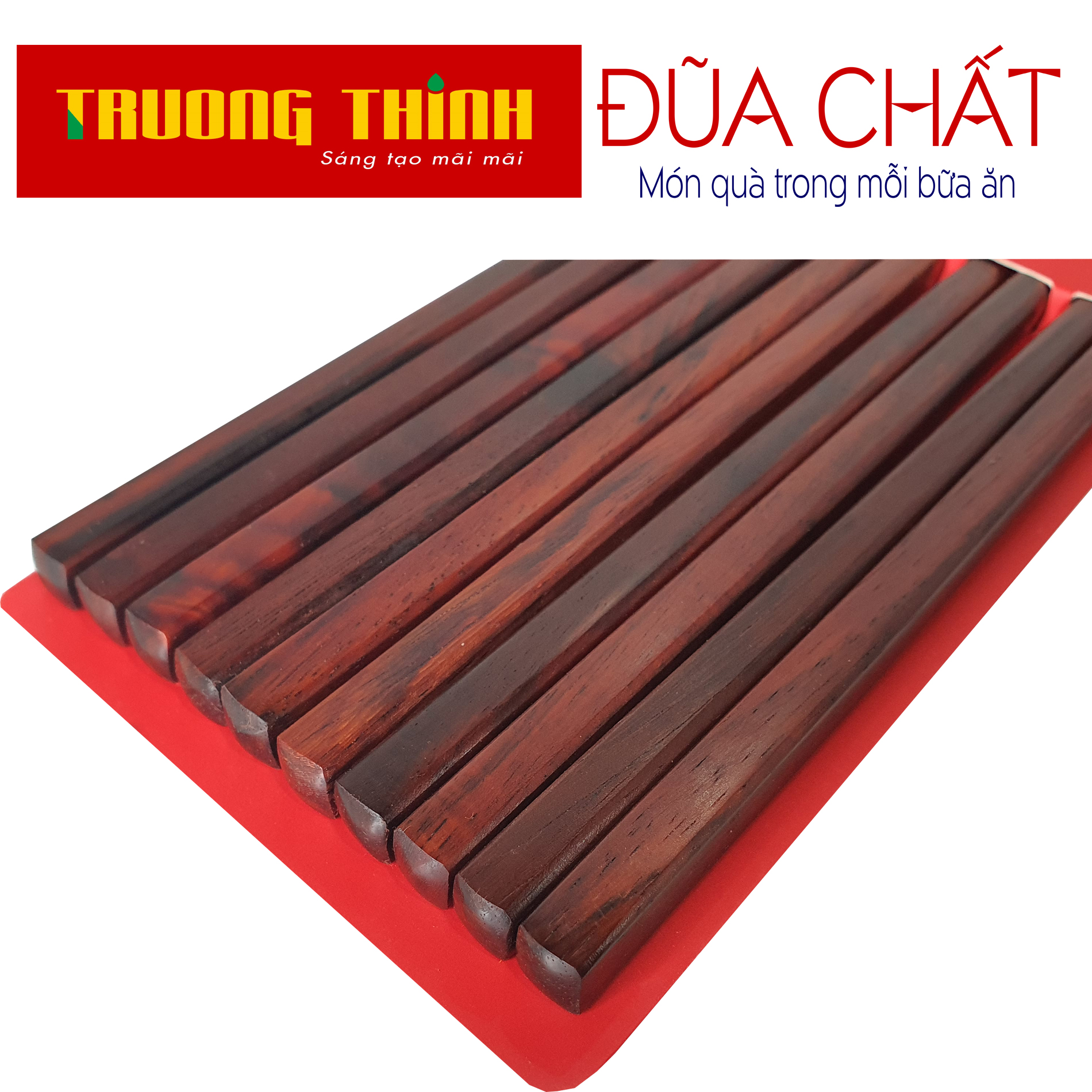 Đũa Gỗ Trắc Đỏ Cao Cấp Trường Thịnh Loại Đặc Biệt/ Hộp Màu Đỏ/ 10 Đôi Vuông Trơn