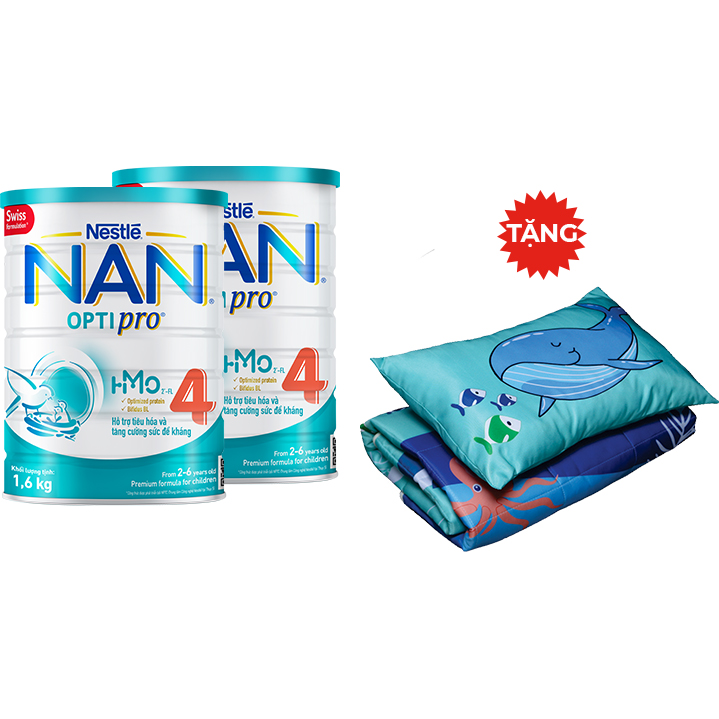 Combo 2 Lon Sữa Bột Nestlé NAN OPTIPRO HM-O 4 1.6kg - Tặng Nệm gối Cá Voi