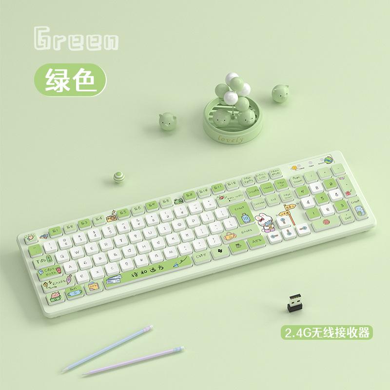 Phong cách mới nhất của máy tính xách tay bàn phím không dây ban đầu phim hoạt hình dễ thương sáng tạo cô gái văn phòng tắt tiếng máy tính có dây bên ngoài thơ và xa