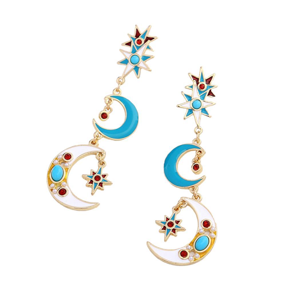 Trendy Enamel Charms  Earrings Gold   Stars Moon Dangle Earrings