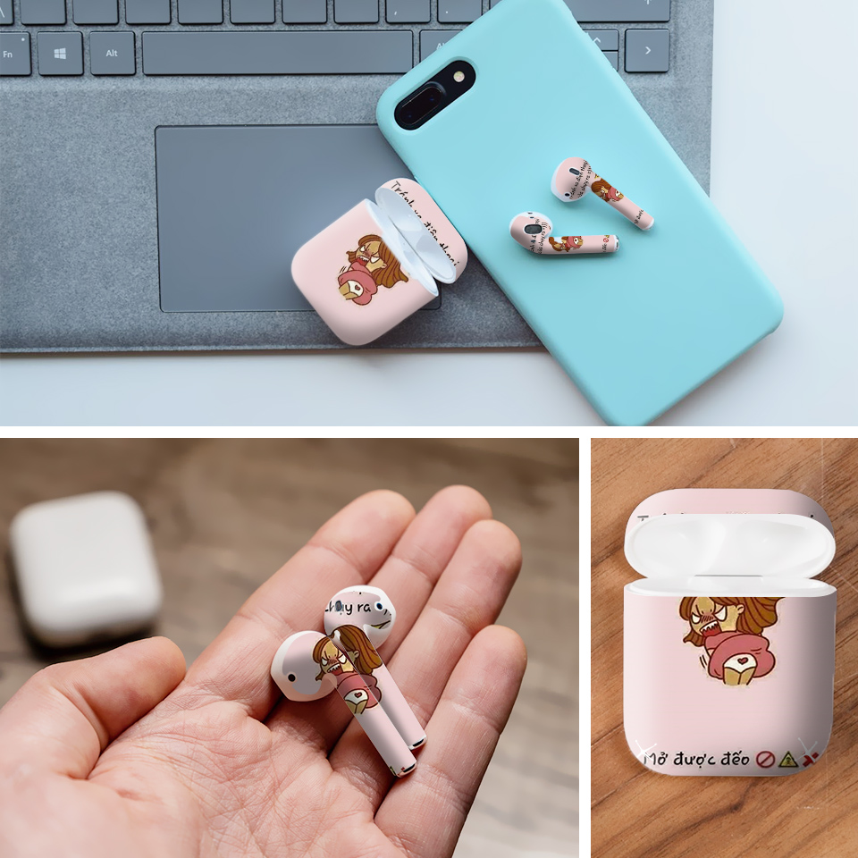 Miếng dán skin chống bẩn cho tai nghe AirPods in hình Tránh xa điện thoại ra - fun034 (bản không dây 1 và 2)