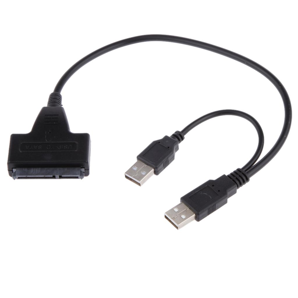 Dual USB 2.0 to SATA 15+7 Pin Data Power Cable Connector for 2.5'' HDD Driver