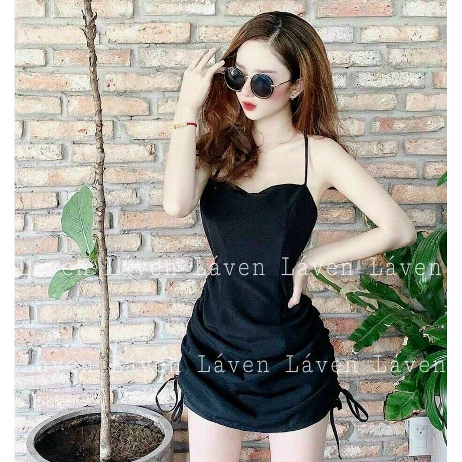 Đầm Body Hai Dây Hở Lưng Rút Dây Hông