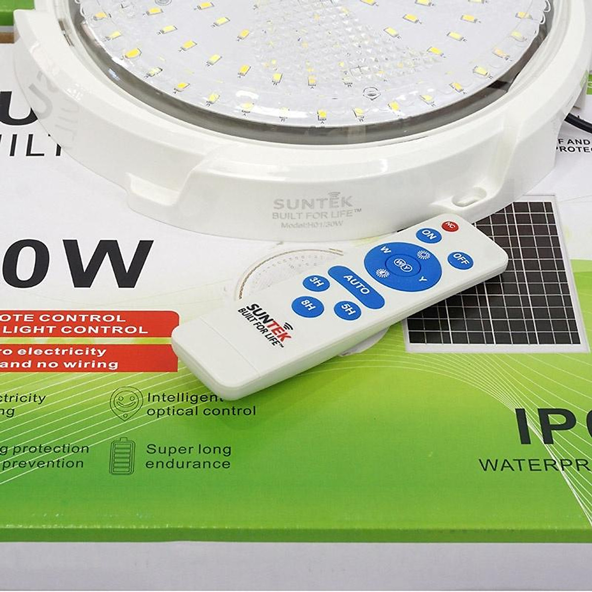 Đèn LED Ốp Trần Mái Hiên Năng Lượng Mặt Trời SUNTEK H01/H02/H05 30W/60W/90W - 3 Chế độ Ánh sáng Trắng/Trắng Vàng/Vàng | Chiếu sáng 20 giờ | Tự động Bật/Tắt | Điều khiển Từ xa - Hàng Chính Hãng