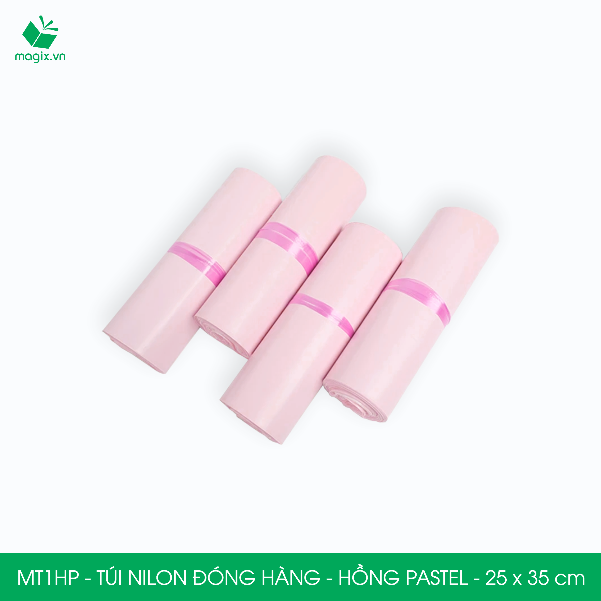 MT1HP - 25x35 cm - Túi nilon gói hàng - 100 túi niêm phong đóng hàng màu hồng pastel