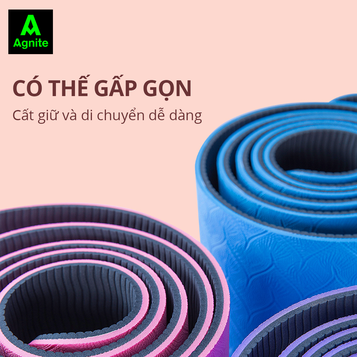 Thảm tập Yoga và GYM 2 lớp TPE dày 6mm cao cấp Agnite - Chống trơn trượt, khử ẩm mốc, độ bám tốt - Hàng chính hãng - Kèm dây buộc - F4177