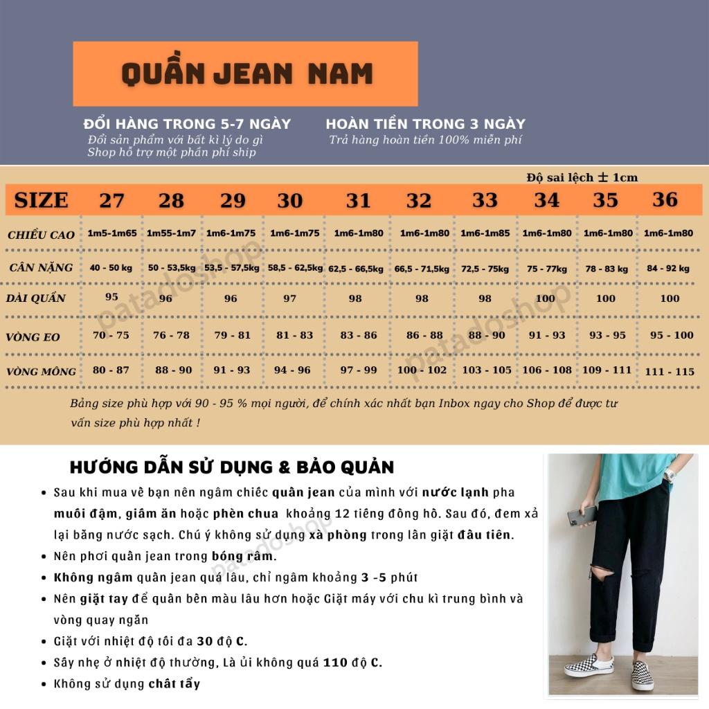 Quần jean nam rách gối dáng baggy ống suông rộng vải jeans cao cấp