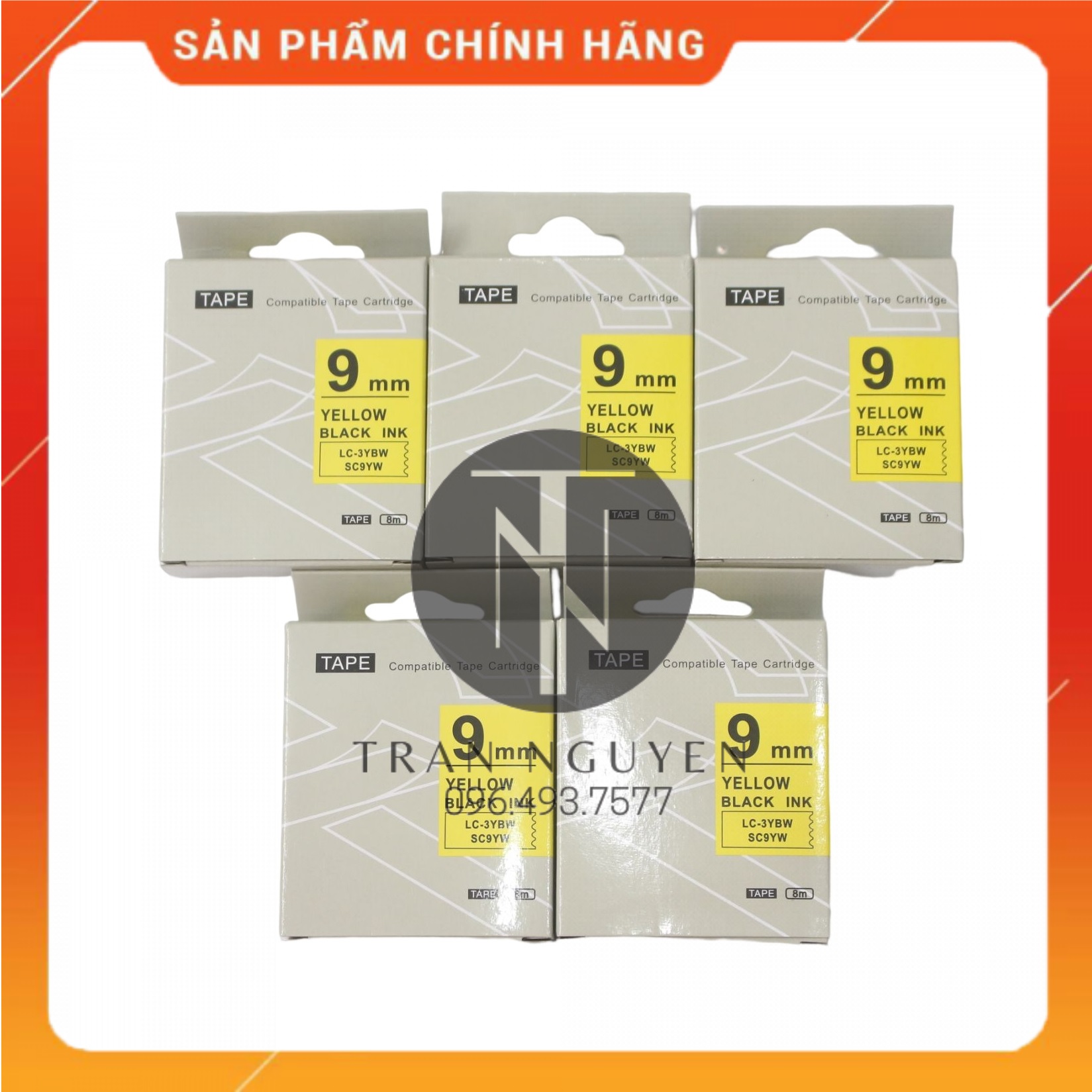 Nhãn in Tepra SC9YW (LC-3YBW) - Chữ đen nền vàng 9mm x 8m - Hàng nhập khẩu