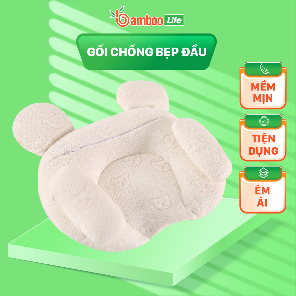 Gối chống bẹp đầu cho trẻ sơ sinh Bamboo Life Gối cao su non chống bẹp đầu méo đầu móp đầu Gối cho trẻ sơ sinh cao cấp êm ái BL101 hàng chính hãng