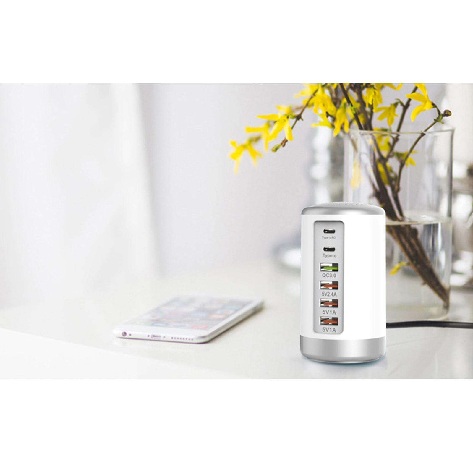 Multi 6 Port USB Charging Station Hub  Desktop Phone Charger Organizer