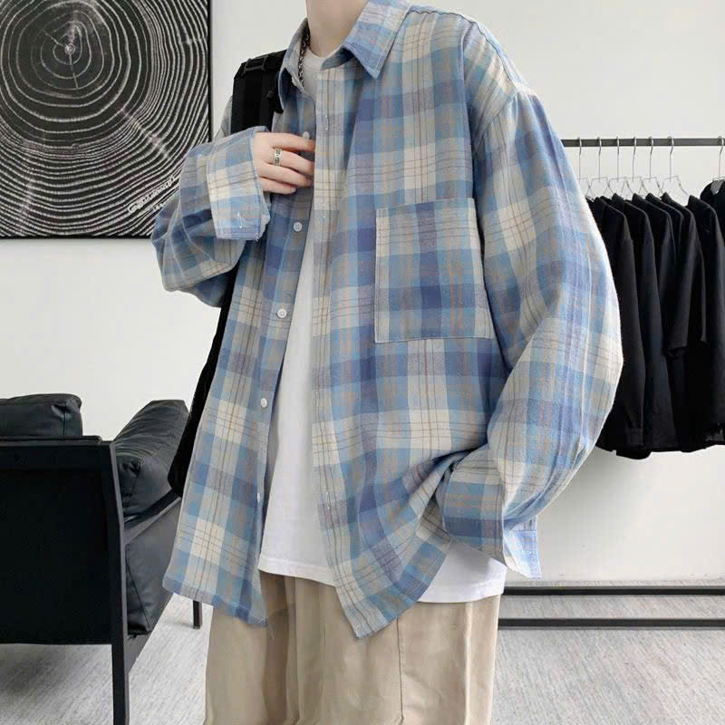 Áo sơ mi nam form rộng 2N Unisex somi khoác ngoài sọc xanh số 4