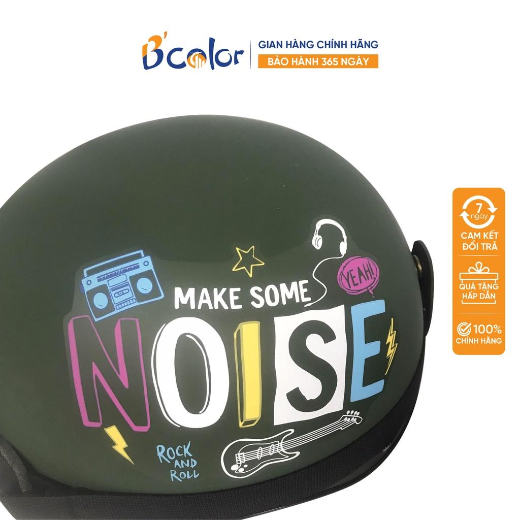 Mũ Bảo Hiểm B'color Màu Xanh Rêu Có Chữ Noise Loại Nửa Đầu Kèm Lười Trai