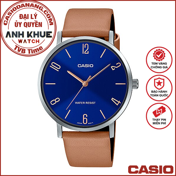 Đồng hồ nam dây da Casio Standard chính hãng Anh Khuê MTP-VT01L-2B2UDF (40mm)