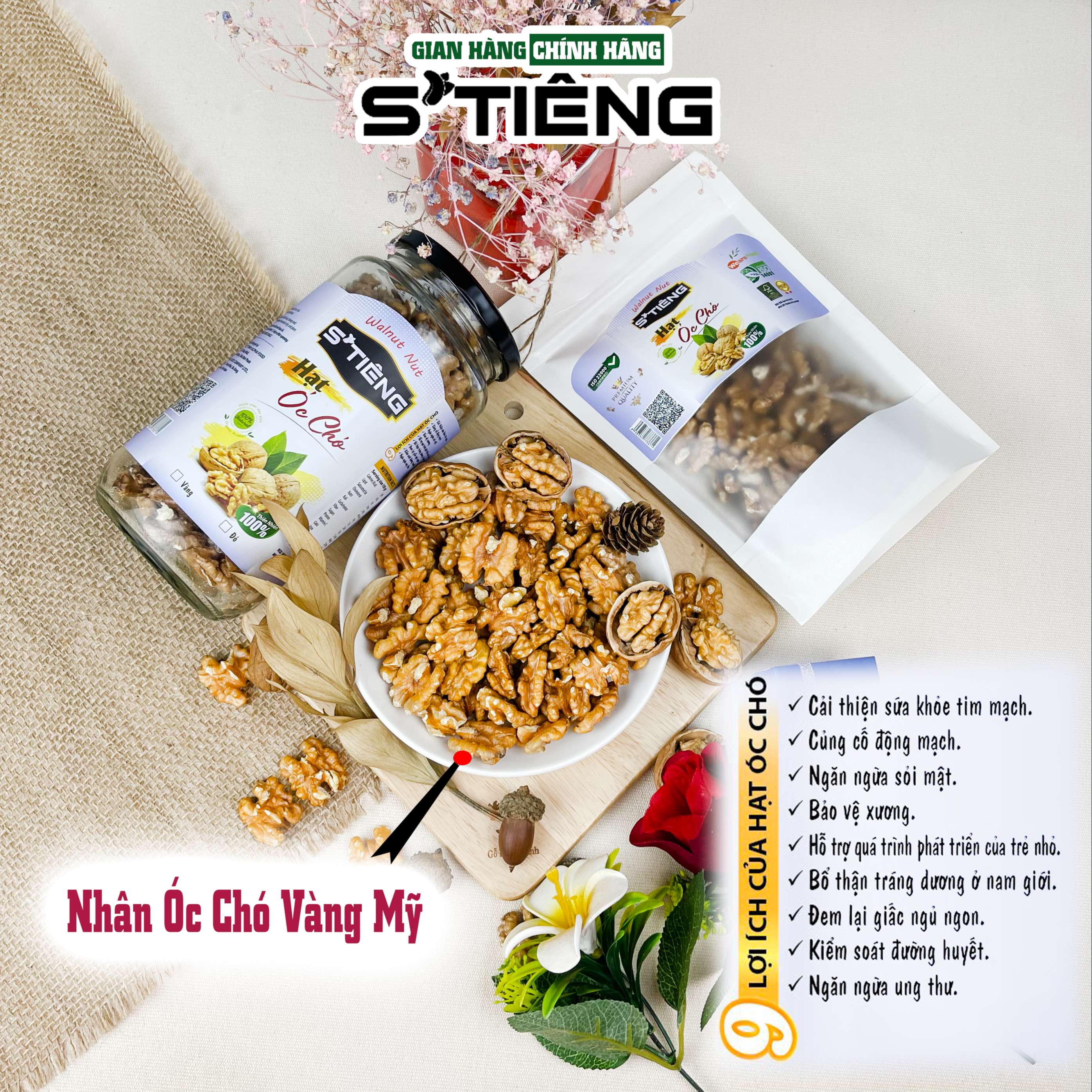 250Gr Nhân Hạt Óc Chó Vàng STIENG Nhập Khẩu Mỹ Sạch Vỏ Ăn Liền Hoặc Chế Biến Món Ăn