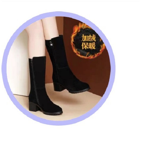 Giày boot ống nữ da lộn cổ lửng dây kéo bốt ống cổ trung sành điệu boot cổ lông boots lót lông S151