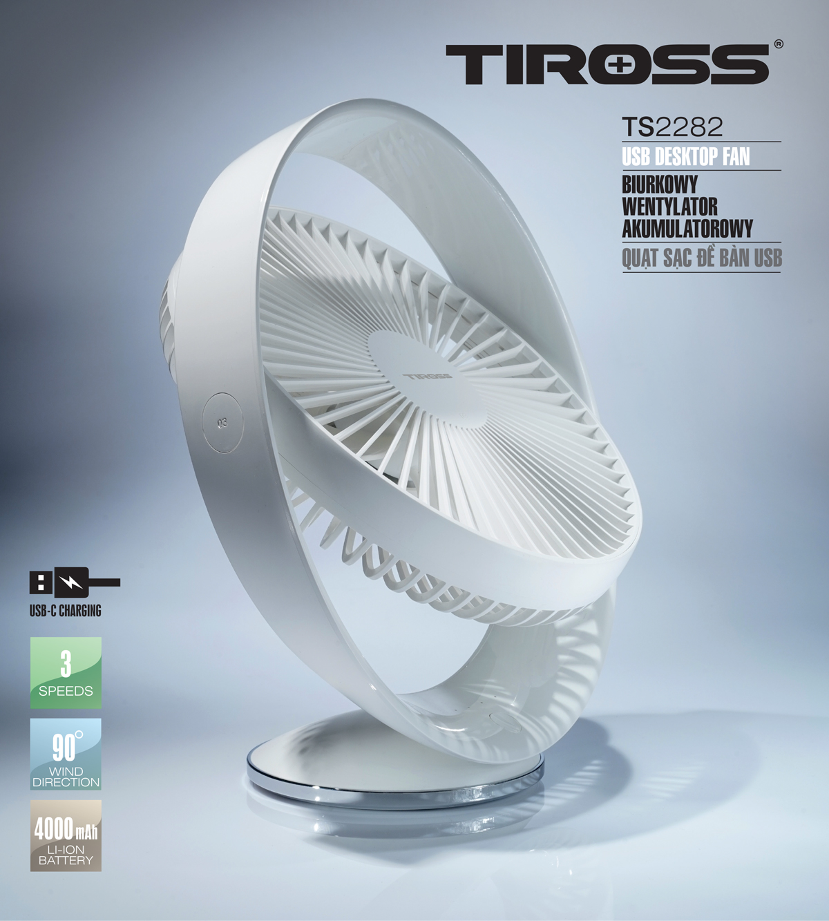 Quạt sạc để bàn USB Tiross TS2282 - Hàng chính hãng