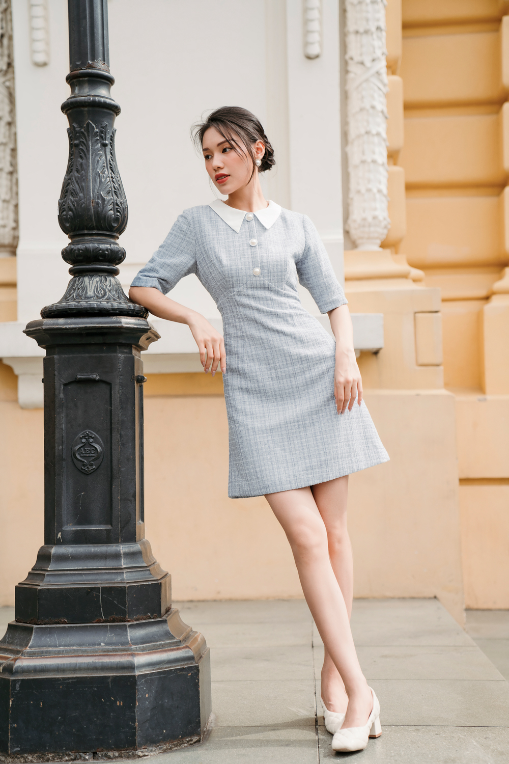 Váy Tweed Dáng A, Cổ Đức Lụa Trắng SYO D4820020