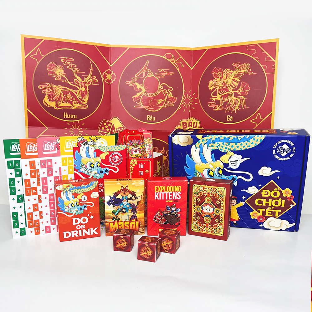 Combo Board Game Đồ Chơi Tết 2024 Xanh gồm Bầu Cua Bài Tây Lô Tô Lì Xì Quẻ  Drinking Game Ma Sói Mèo Nổ