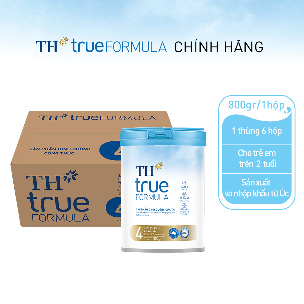 Thùng 6 hộp sản phẩm dinh dưỡng công thức cho trẻ từ 2 đến 6 tuổi TH True Formula 4 800g (800g x 6)