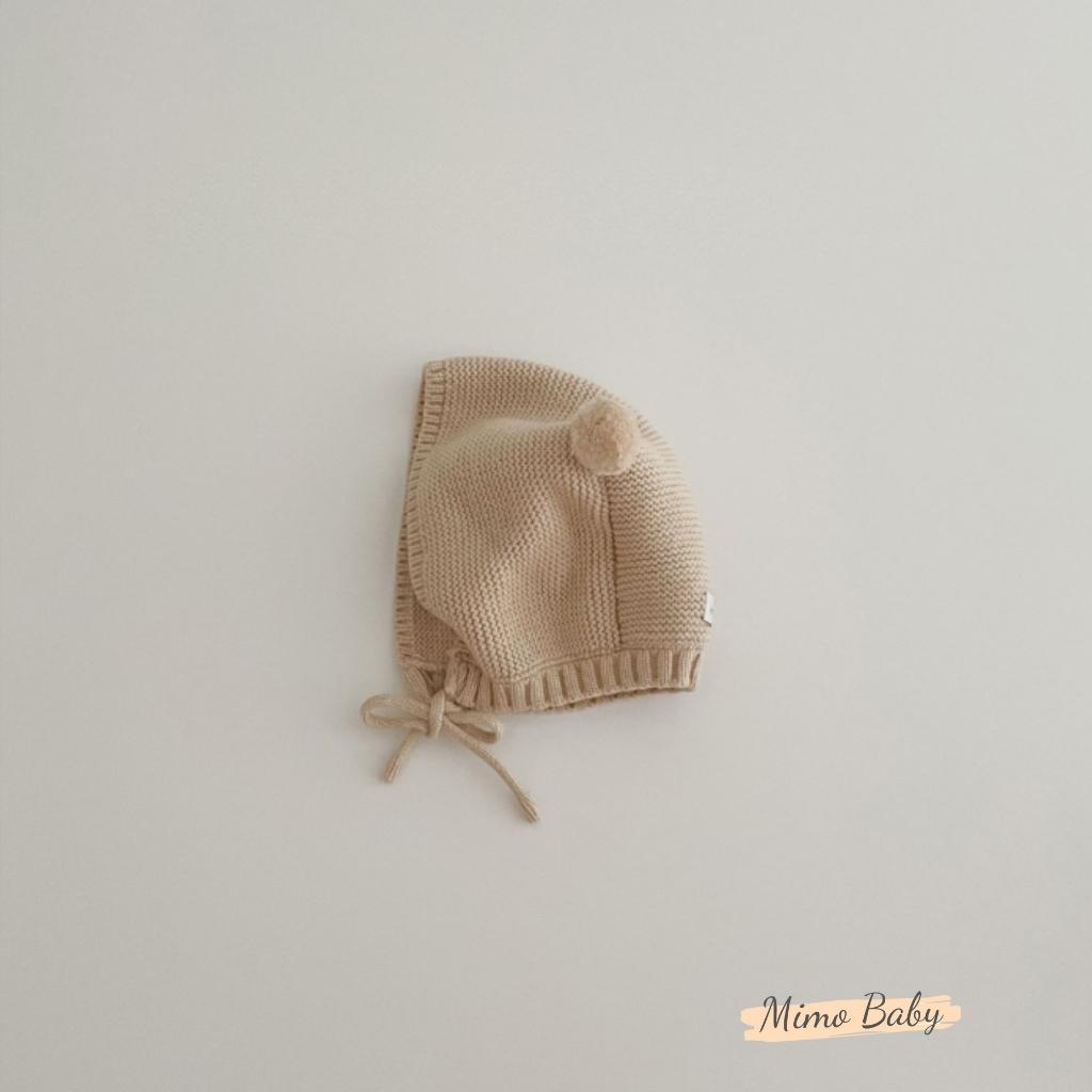 Mũ len buộc dây, nón mùa đông gắn bông dễ thương cho bé ML189 Mimo Baby