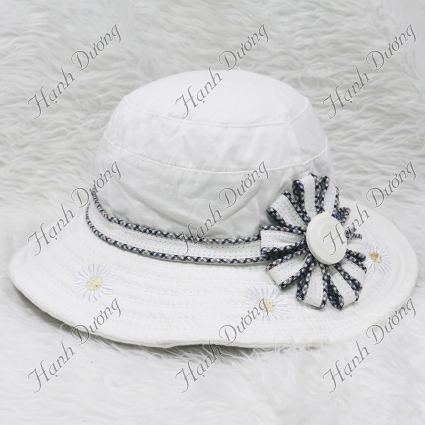 Nón vành rộng nữ gắn nơ hoa to dễ thương độc đáo, vành rộng 7cm , chất liệu vải cao cấp - Hạnh Dương
