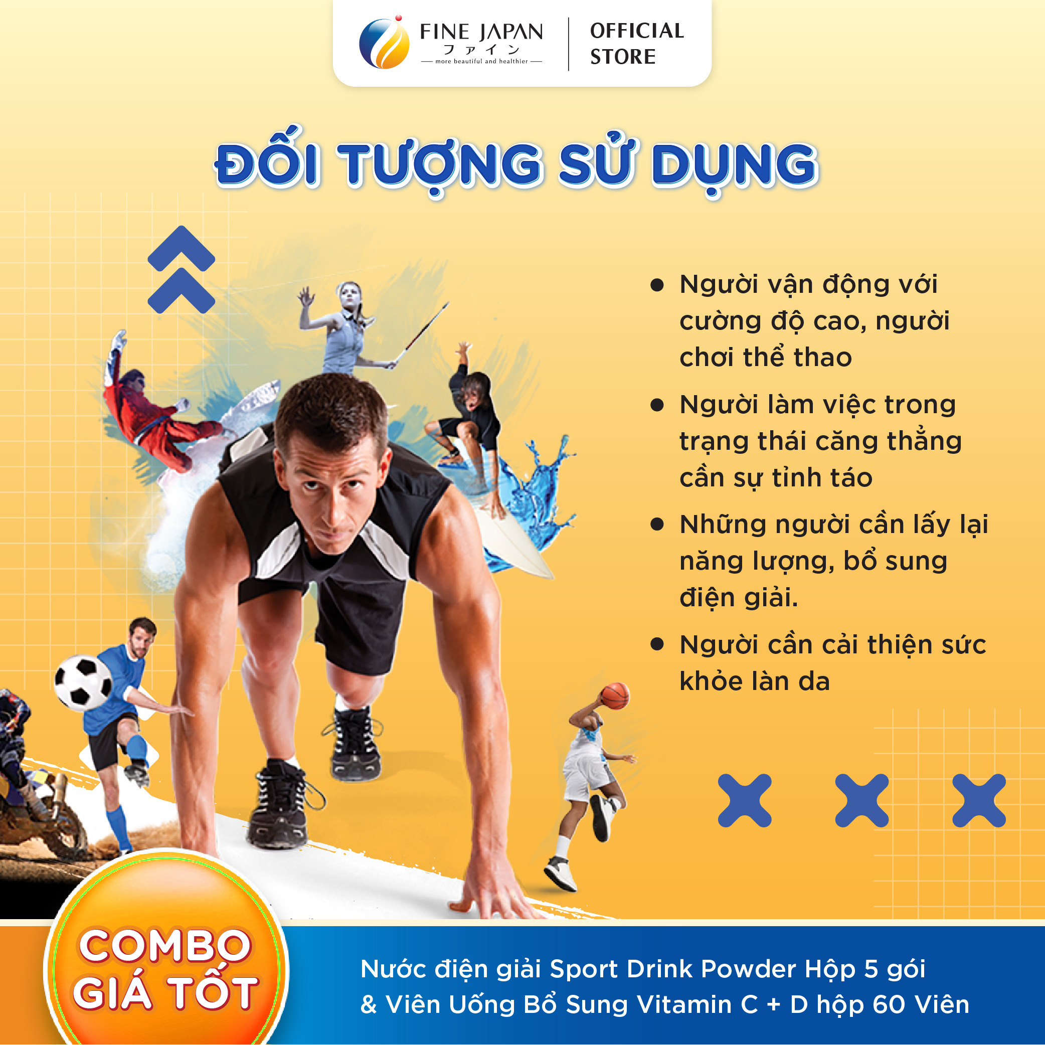 Combo Gấp đôi năng lượng cho ngày bận rộn FINE JAPAN - Nước điện giải Sport Drink Powder & Viên uống Vitamin C + D