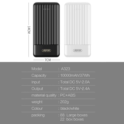 Pin sạc dự phòng Aspor 10000mAh, A323 -Hàng chính hãng