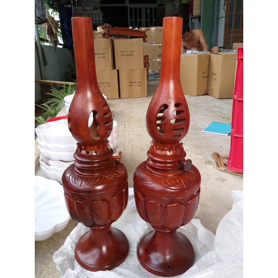 Cặp đèn dầu gỗ hương - Kích thước:  30cm