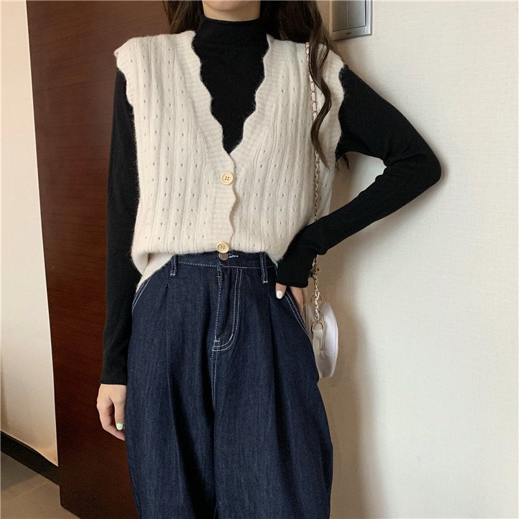 Áo gile len khoác ngoài phối cúc mẫu mới thu đôngDV05