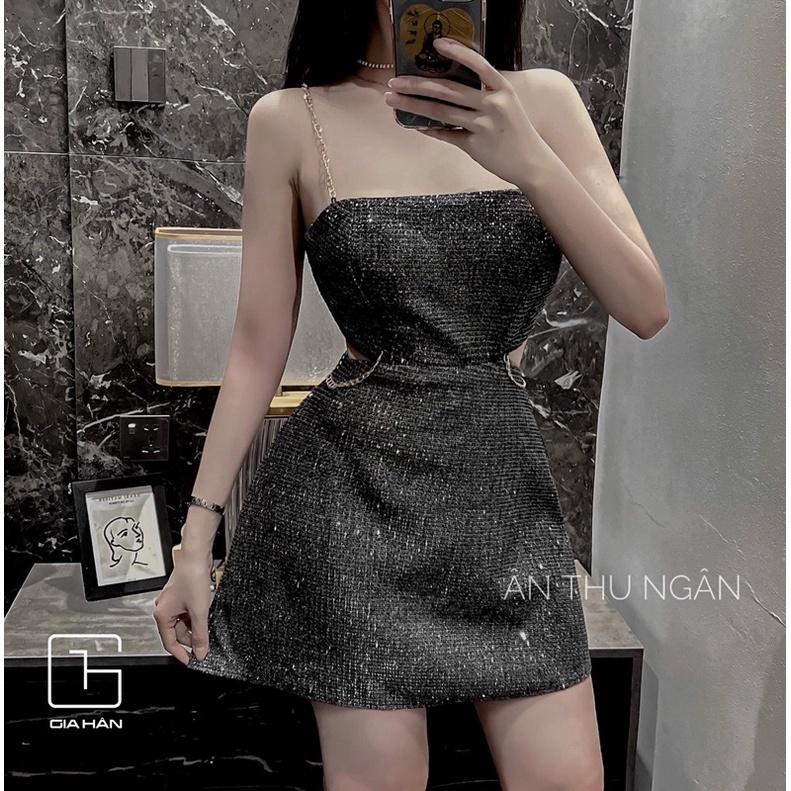 Set bộ Váy nữ 2 dây chất nhũ hở khoét eo cúp ngực dáng ngắn ôm body kiểu sexy đi tiệc cưới