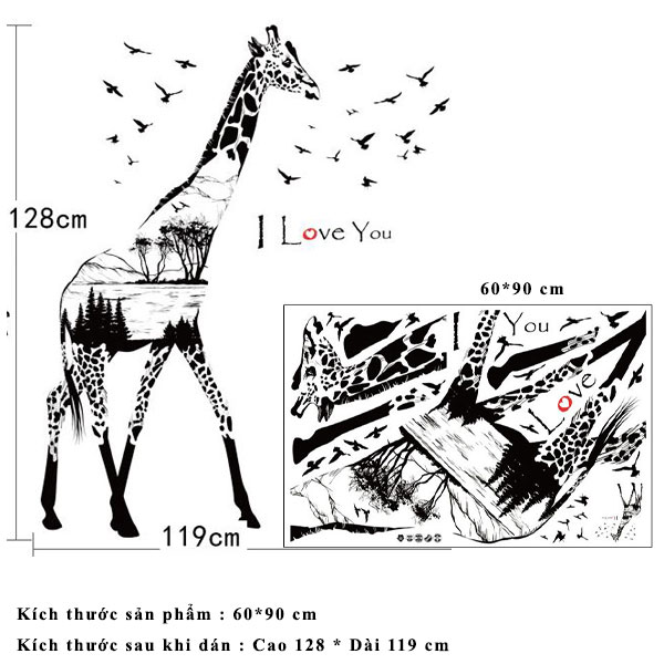 Decal dán tường chú hươu cao cổ i love you SK9198