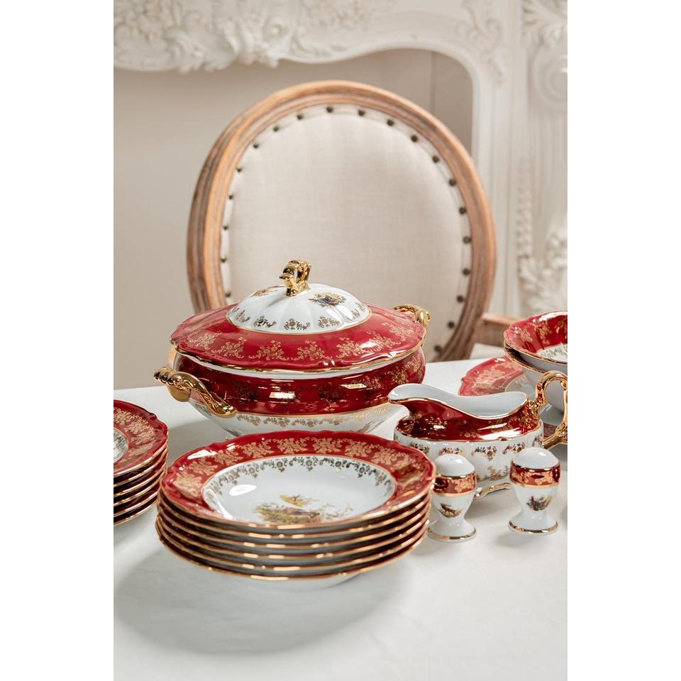 Bộ Đồ Ăn Mạ Vàng Tiệp, Set Bộ Bát Đĩa 48 Món Mạ Vàng Siêu Sang, Gốm Sứ Cao Câp, Made in Czech Republic