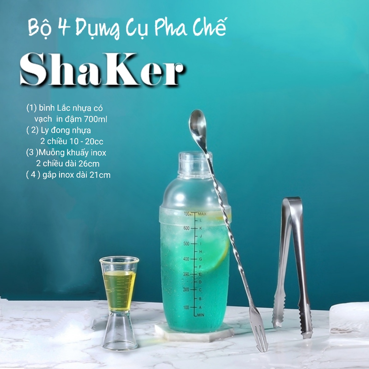 combo 4 dụng cụ pha chế shaker cao cấp