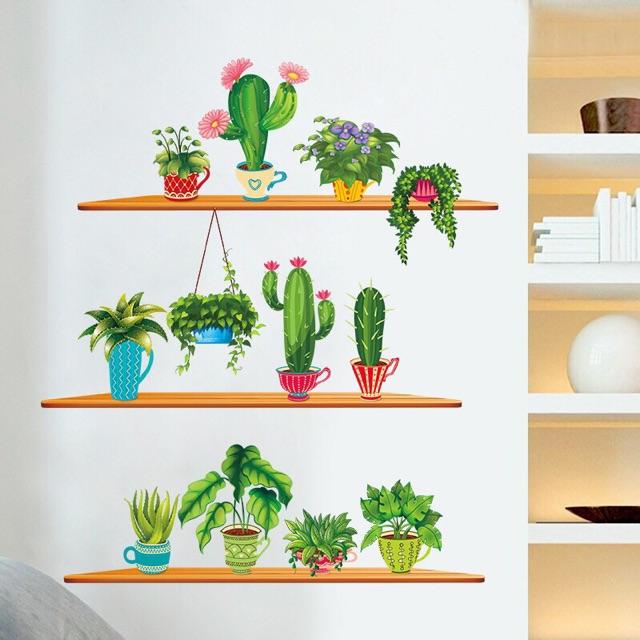Decal dán tường chậu cây hoa xương rồng