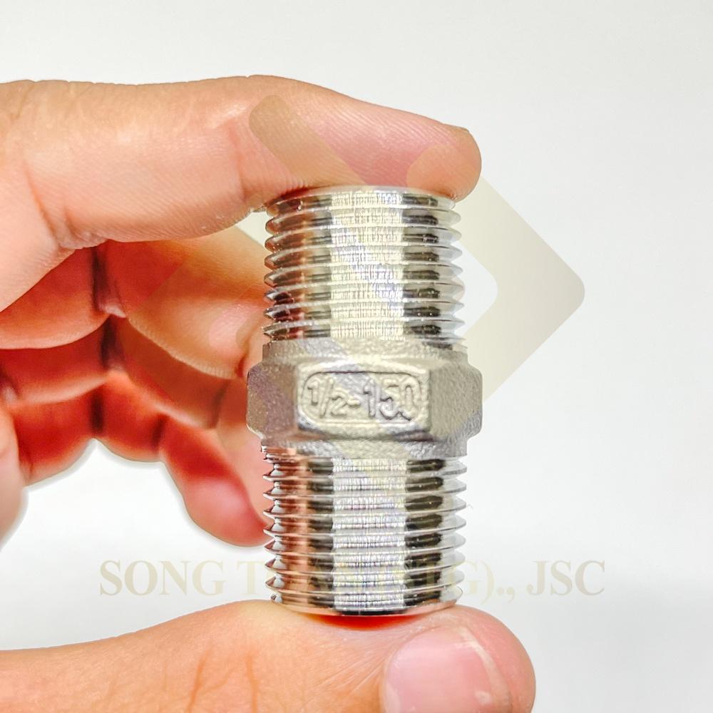 Hai đầu ren ngoài bằng INOX bước ren BSP hệ G (Inox male hexagon nipple) Man cút nối ren