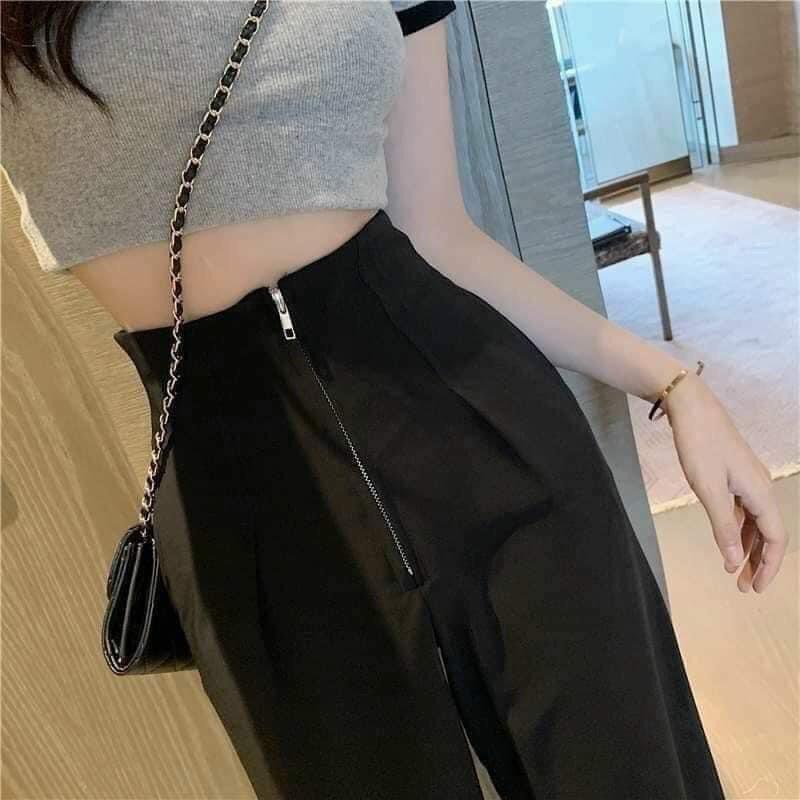 Quần suông nữ dáng culottes cạp liền khóa giữa,quần ống rộng khóa nổi KH79