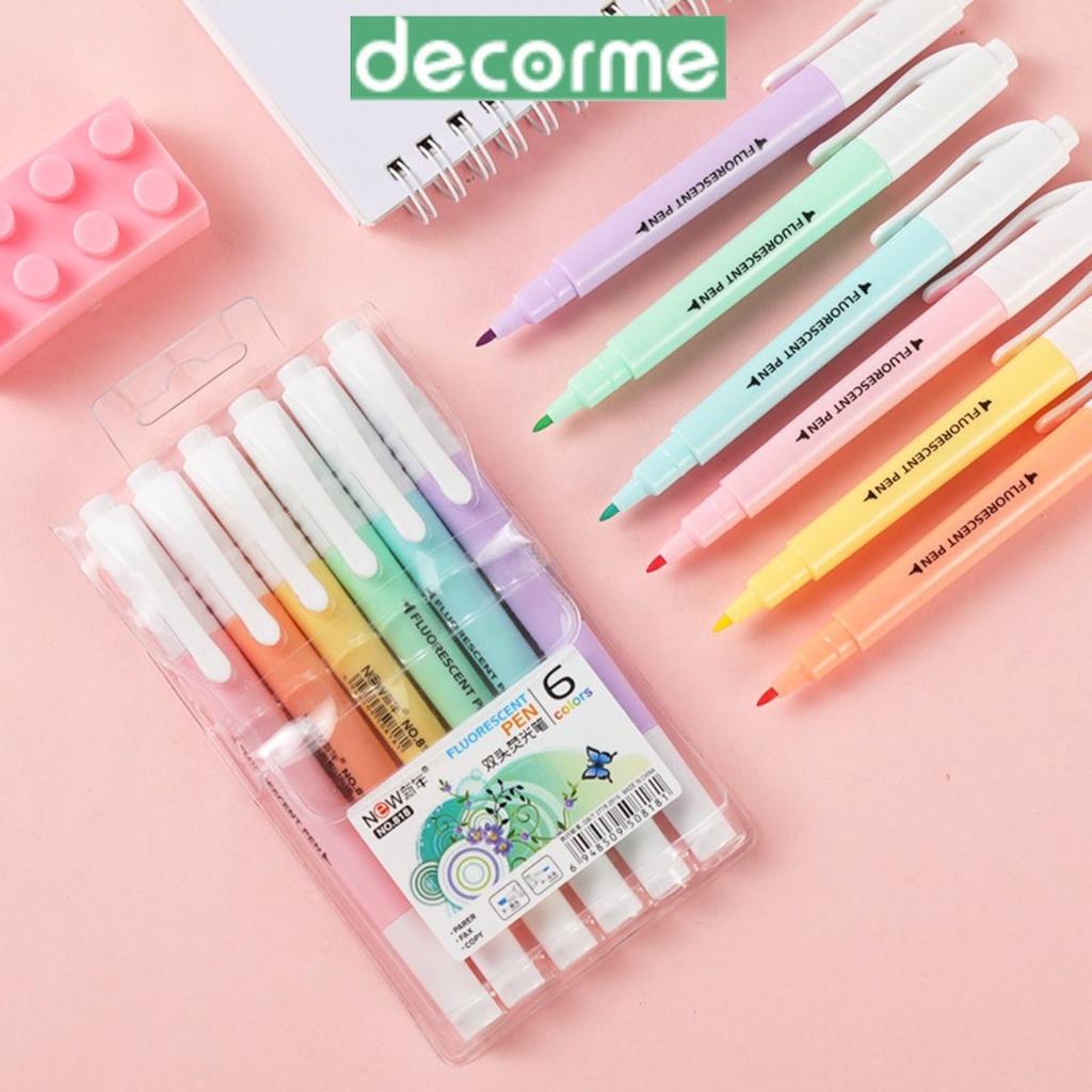 Bút highlight pastel 2 đầu DecorMe bút nhớ trang trí sổ bản dupe Stabilo set 6 bút